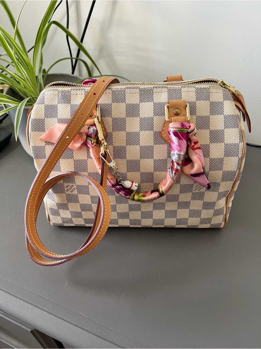 Louis Vuitton Damier Azur Speedy 25 w/ Lock & Key + COA